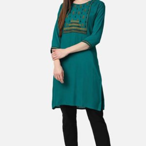 Green Yoke Design Thread Work Kurta