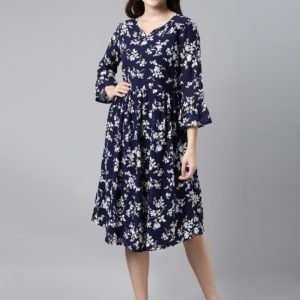 Polychiffon Navy Blue Floral Chiffon Dress