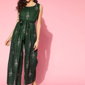 Green Printed Basic Jumpsuit