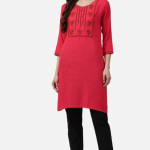 Pink Yellow Yoke Design Cotton Straight Kurta