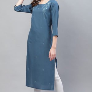 Occasion Wear Viscose Fabric Embroidery Work Stylish Blue Color Kurti