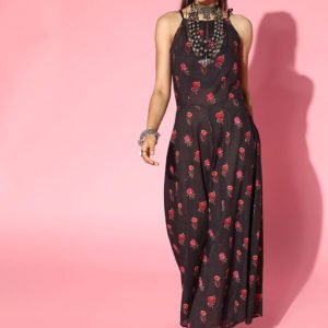 Deep Burgundy Printed Floral Fantasy Jumpsuit