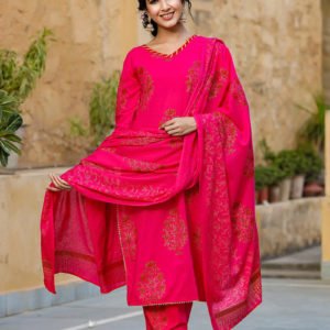 Pink Ethnic Motifs Printed Regular Pure Cotton Kurta