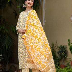 Yellow Ethnic Motifs Printed Regular Pure Cotton Kurta
