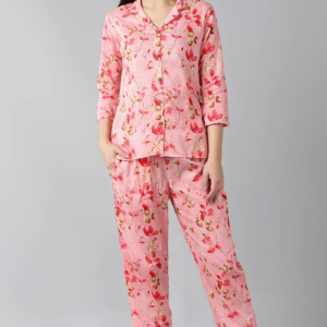 Pink Red Printed Pure Cotton Night Suit