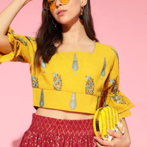 Yellow Pure Cotton Blouson Crop Top