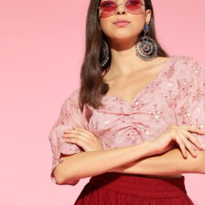 Peach Coloured Pure Cotton Blouson Crop Top
