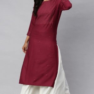 Maroon Yoke Design Embroidered Straight Kurta
