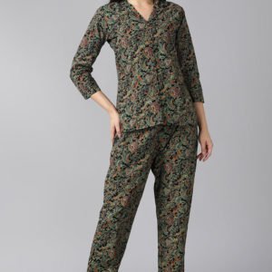 Black Pure Cotton Printed Night Suit