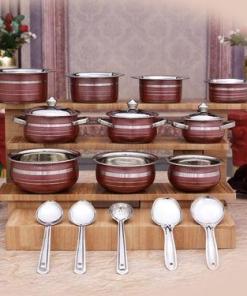 17 Pcs Colored Steel Cook & Serve Set with 5 Pcs Kitchen Tools