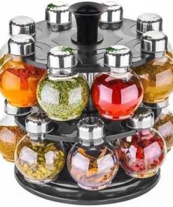 2Mech Premium 360 Revolving Spice Container Spice Box Masala Box Spice Rack Masala Rack Set Of 16 Piece Condiment sets Spice Set (Plastic)