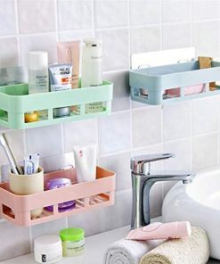 Casa Azul Wall Mount Adhesive Bathroom Shelf Storage Organizer Reusable Rack Basket Storage Organizer for Bathroom Kitchen (Pack of 1) - Multicolour