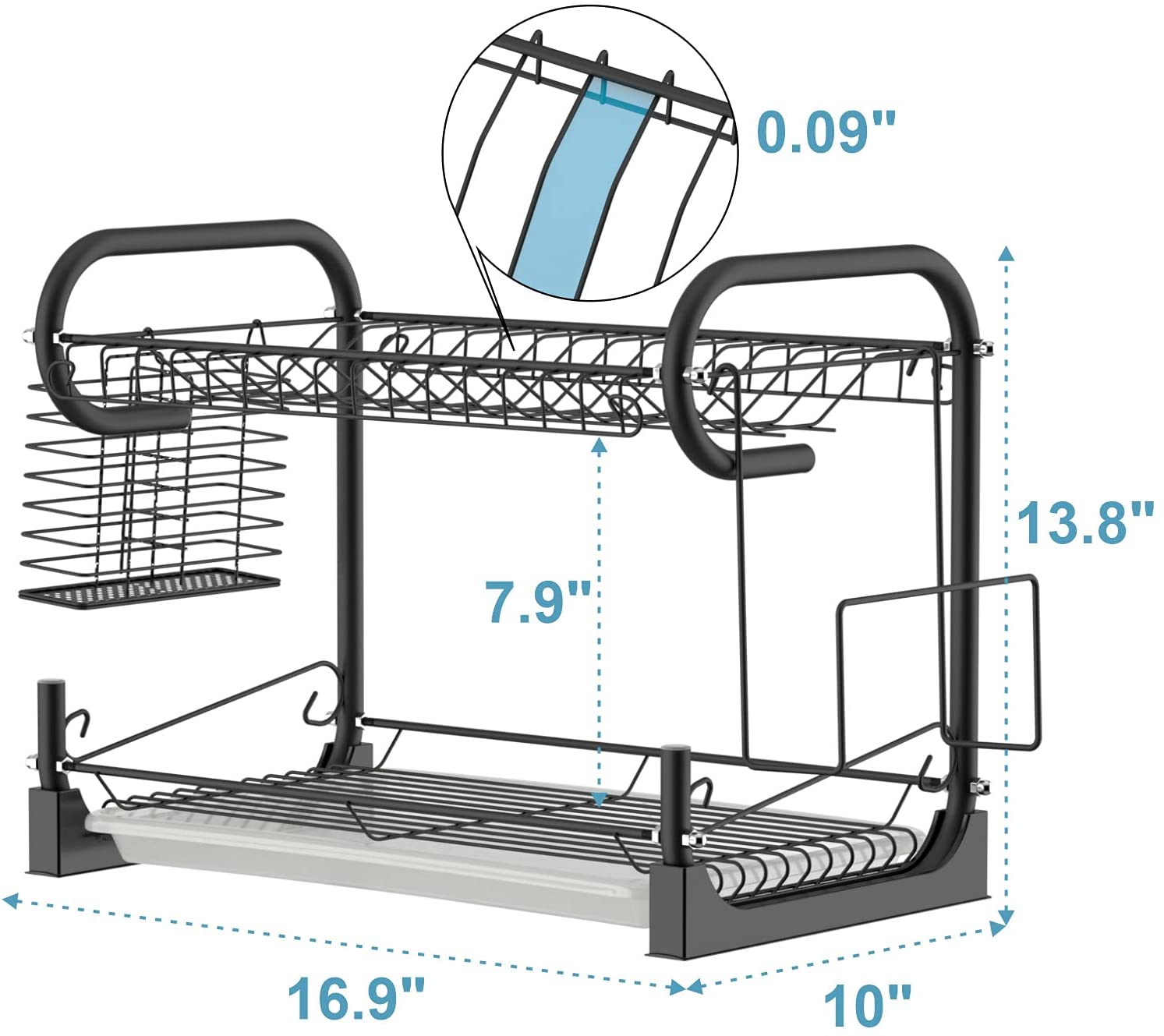 Dish Drying Rack, Packism 2 Tier Dish Rack with Utensil Holder, Cutting Board Holder and Dish Drainer for Kitchen Counter Top Racks of Dishes, Black - Image 5