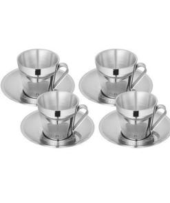 4 PCS Double Wall Laser Cup and Saucer - V SHAPE