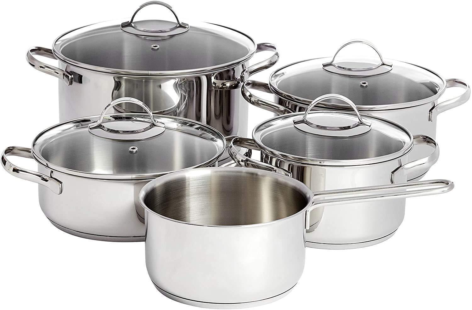 Basics 9-Piece Stainless Steel Induction Cookware Set - Pot with Lids, Saucepan and Casserole - Image 2
