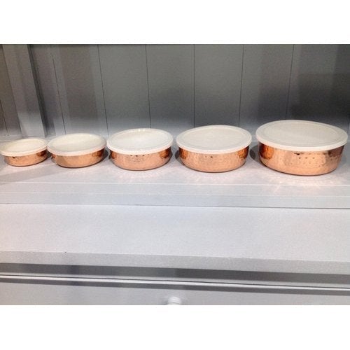 5 Piece Hammered Copper Plated Stackable Storage Bowl Set with Lids by Top Shelf - Image 4