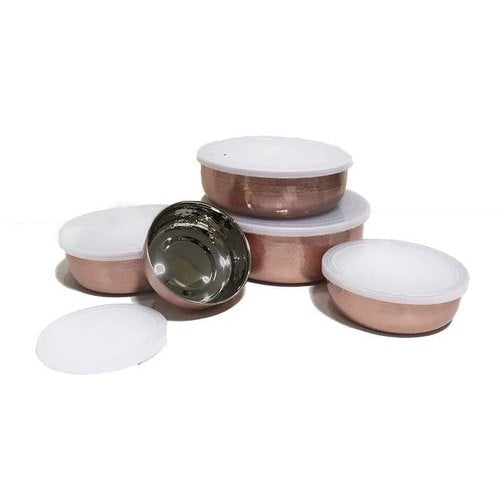 5 Piece Hammered Copper Plated Stackable Storage Bowl Set with Lids by Top Shelf - Image 3