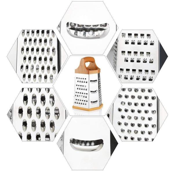 Expresso 6-Sided Stainless Steel Multipurpose Grater and Slicer Wood Finish - Image 4