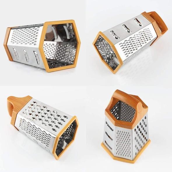 Expresso 6-Sided Stainless Steel Multipurpose Grater and Slicer Wood Finish - Image 3